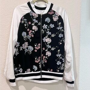Xhilaration Satin Floral Bomber Jacket | Women’s XL | Zip Front